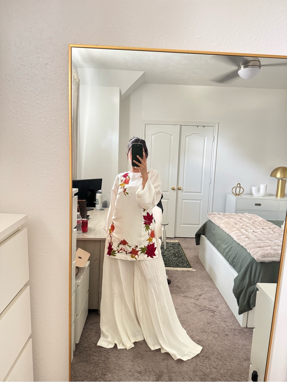 Pure raw silk floral embroidered 3pc